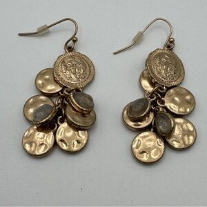 Gold Tone Coin Earrings Boho Gypsy Dangle Drop 2”